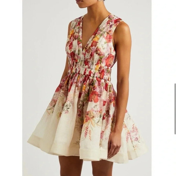 Zimmermann Dresses & Skirts - Zimmermann Wonderland Silk Linen Mini Dress 0 US4 Elka Poppy Floral Sleeveless
